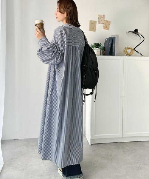 着方自在でロングシーズン活躍◎柄アソートバンドカラービッグシャツワンピ ce1010478