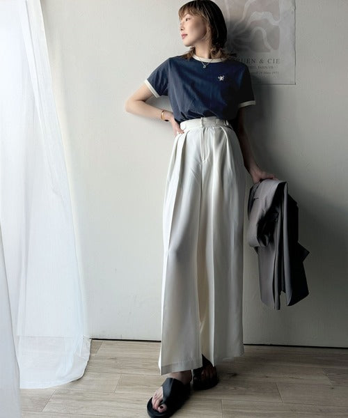 【sustaina+】デイリースタイルをアップデート。オーガニックコットン混 綿100％胸刺繍リンガーTシャツ ce1260400