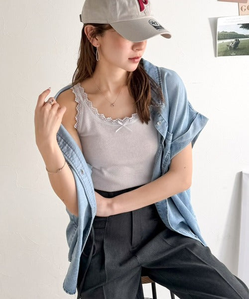 【mily bilet】大人女子の日常に、さりげないスパイスを。 バイカラーテレコレースキャミソール mi1329083