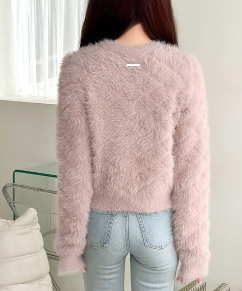 【mily bilet】大人可愛い、愛されニット。パール調ボタン使いキルティング風フェザーニットジャケット mi1359067