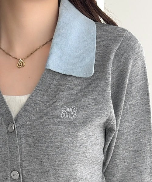 【mily bilet】着るだけ完成、コーデ迷子にさよなら♪胸刺繍ダブルカラーレイヤードニットカーディガン（長袖） mi1359021
