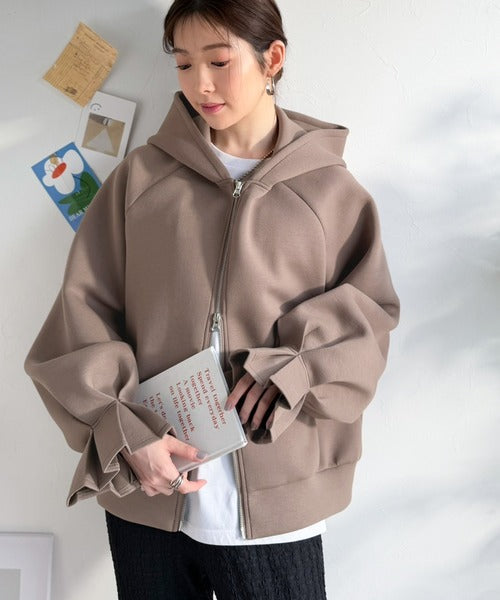 ふんわり、ゆったり、袖にキュン♪ダブルジップキャンディスリーブマシュマロダンボールパーカー ce1410001