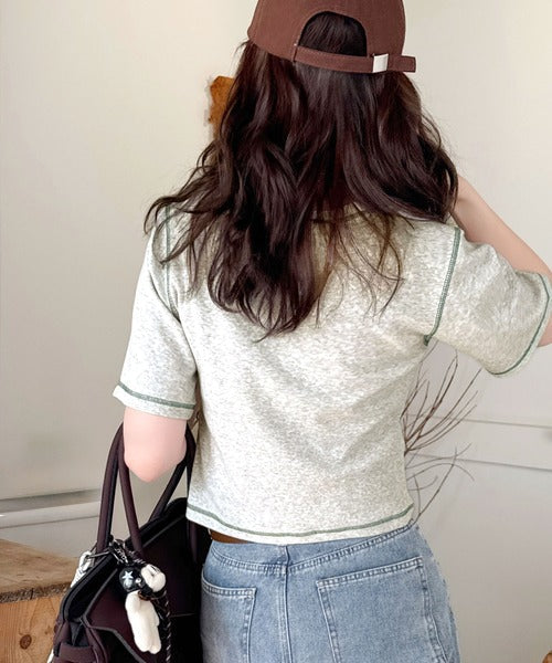 1枚で今っぽデザイン♪PAEAN刺繍配色ステッチチビTシャツ（半袖） ce1020200