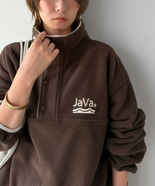 《JaVaジャバコラボ》ふんわり暖か。軽量配色フリースハーフジッププルオーバー（オーバーサイズ） jv1240141