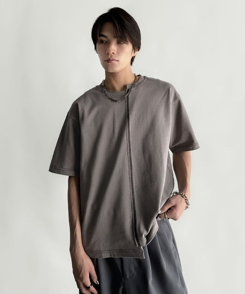 Asymmetric Stitch Design T-Shirt／アシンメトリーデザイン配色ステッチTシャツ co1150013
