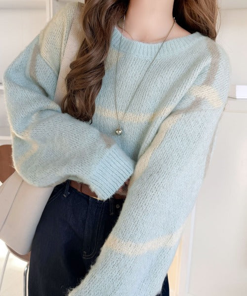 【mily bilet】きゅんモテニット♪柔らかな配色を、ふんわり軽やかに。ニュアンス柄短丈ニットプルオーバー mi1029208