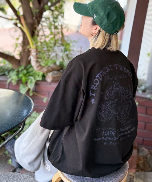 《JaVaジャバコラボ》周りと差がつくアート感。綿100％ タイ☆トロピカルフルーツ柄☆ビッグTシャツ jv1029128