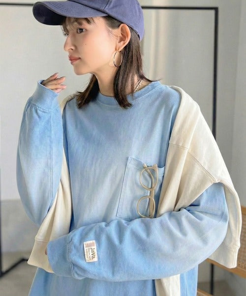 《JaVaジャバコラボ》垢抜け！大人のストリートstyleを作る。綿100％スプレーダイ加工オーバーサイズTシャツ（長袖） jv1020358