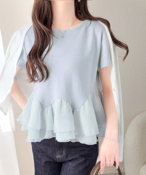 【mily bilet】可憐に揺れて、ときめきを纏う♪前後2wayペプラム切替フリルデザインTシャツ（半袖） mi1019140