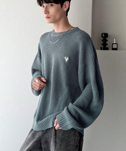 【Classical Origin】「究極スタンダード」畔編みオーバーサイズクルーネックセーター ／Oversized Ribbed Knit Crew Neck Sweater co0780012