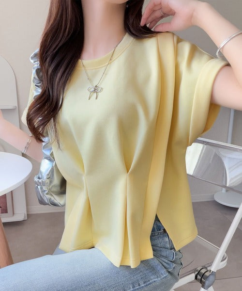 【mily bilet】ウエストラインを細魅せ♪スリット入りタックデザインカットソートップス（半袖） mi1329074
