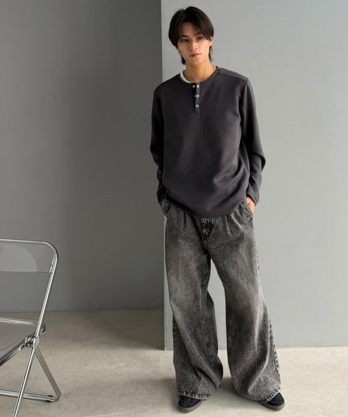 《Classical Origin》首元と袖口で魅せる、大人のゆるT。ダンボール素材ドット釦ヘンリーネックTシャツ（長袖） co1010058