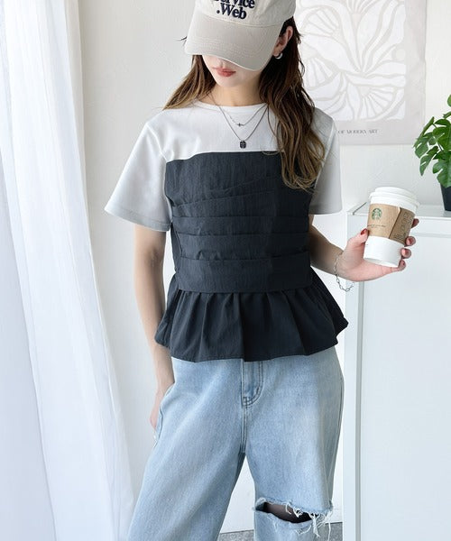簡単おしゃれが叶う。Tシャツ×ビスチェドッキング半袖トップス ce1260345