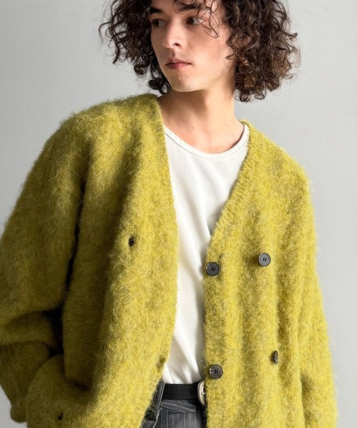【Classical Origin】「アートな1着。」ミックスシャギー素材ダブルテーラードニットカーディガン／Mixed Shaggy Double-Tailored Knit Cardigan co0780011
