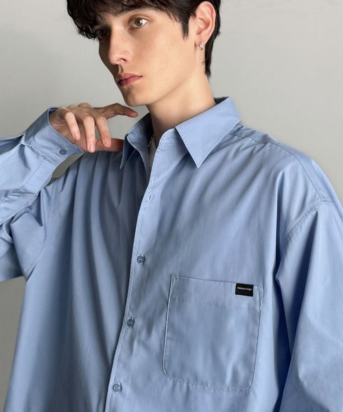 【Classical Origin】ゆとりを着る。ネーム付き胸ポケットビッグシャツ（長袖）/Brand name & chest pocket long sleeved big shirt ao1110147