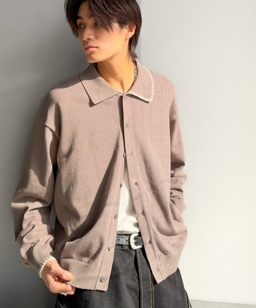 《JaVaジャバコラボ》さりげない配色で着こなしに差を。ステッチ配色ショート丈ニットシャツ jo1150087