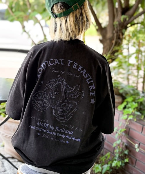 《JaVaジャバコラボ》周りと差がつくアート感。綿100％ タイ☆トロピカルフルーツ柄☆ビッグTシャツ jm1029128