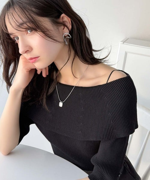 大人フェミニンな着こなし。オフショルリブニット(半袖) ce1020234