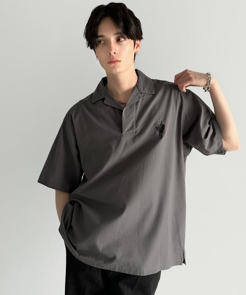 Cotton100%  Ripstop Open Collar Pullover Shirt／コットン100％リップストップ素材オープンカラープルオーバーシャツ co1150012