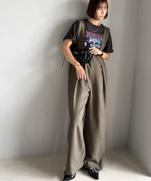 楽にシルエット美人。ワンタックワイドシルエットサロペットパンツ ce1265022
