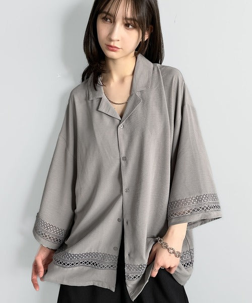 レースが語る、大人の余裕。レース切り替えオープンカラーシャツ / Lace Panel Open Collar Shirt co1010011