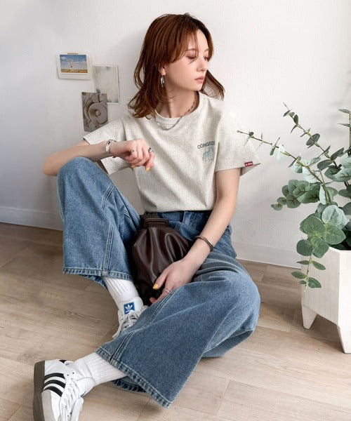 《JaVa ジャバコラボ》大人の遊び心をプラス。綿100％オオカミ刺繍Tシャツ（半袖） jv1330074