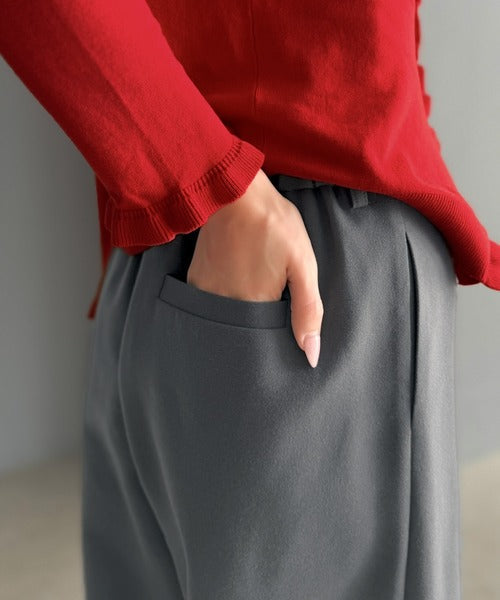 心地よい手触り。暖か微起毛センターピンタックワイドパンツ（ロング丈） ce1410036