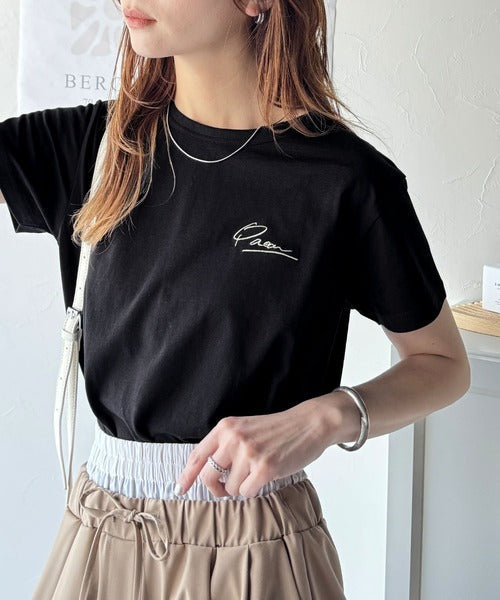 【sustaina+】こなれ感たっぷり。オーガニックコットン100％胸元PAEAN刺繍Tシャツ(半袖) ce1260401