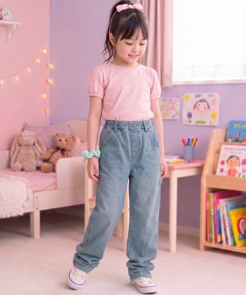 【キッズ】《JaVa ジャバ別注》キュンとする可愛さ。アクティブに動けるストレスフリーボトム。ペインターデニムパンツ jk0420048