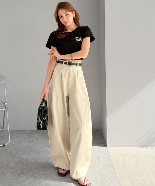 【mily bilet】後ろ姿映え確定♪インして可愛い、春夏のマストアイテム。 綿100%切り替えタックカーブパンツ mi0789011