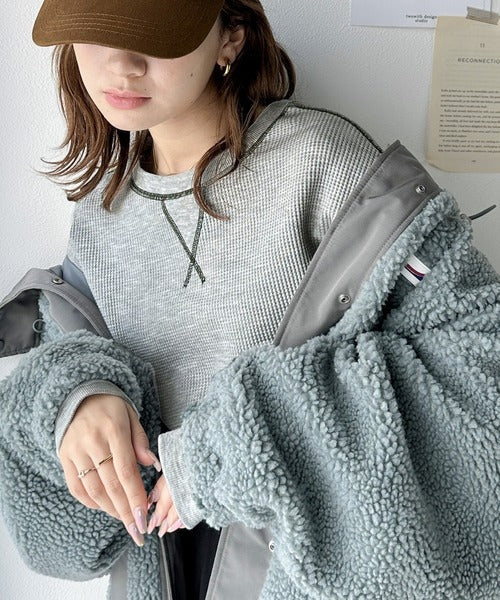 《JaVaジャバ 別注》シンプルなのに格上げ。2way配色ワッフルロンTee jv1260065
