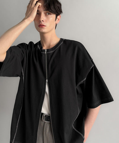 【Classical Origin】「1枚でも羽織でも。」インサイドアウト仕様2wayダブルジップTシャツ／Inside-Out Oversized Double-Zip 2way T-Shirt co1150018