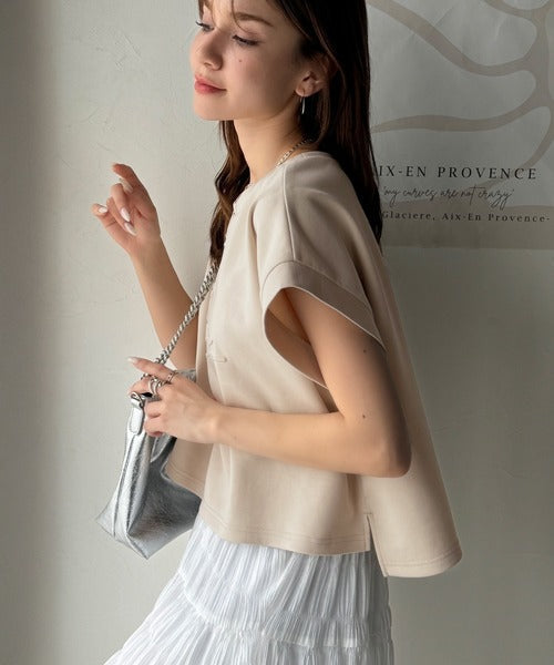 《JaVaジャバコラボ》上品な大人の抜け感。フロントPAEANエンボス加工半袖Tシャツ（ロゴ） jv1260427