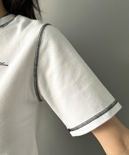 1枚で今っぽデザイン♪PAEAN刺繍配色ステッチチビTシャツ（半袖） ce1020200