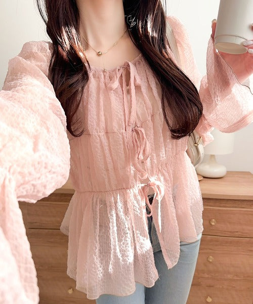 【mily bilet】1枚で2通り。透け感×チェックで、甘さをほどよく。前後2wayシアーチェックブラウス mi1359032