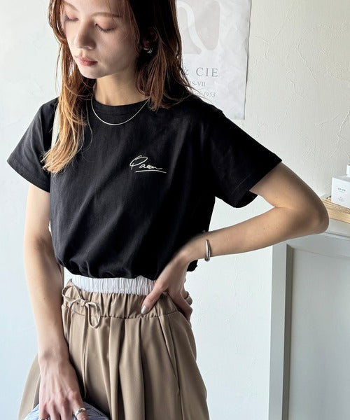 【sustaina+】こなれ感たっぷり。オーガニックコットン100％胸元PAEAN刺繍Tシャツ(半袖) ce1260401