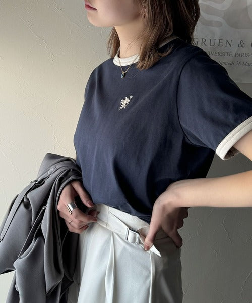【sustaina+】デイリースタイルをアップデート。オーガニックコットン混 綿100％胸刺繍リンガーTシャツ ce1260400