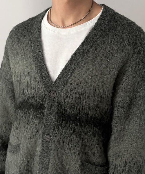 グラデーションボーダー柄Vネックニットカーディガン／Gradient Stripe V-Neck Cardigan co1150120
