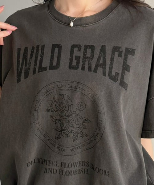 【mily bilet】甘辛バランスが叶う！綿100％ゆるシルエット裾ドロストフリルプリントTシャツ mi1329075