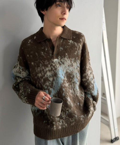 【Classical Origin】「まるで毛布。」モヘアライクシャギー素材ニットポロシャツ／Mohair-Like Shaggy Knit Polo Shirt co0780004