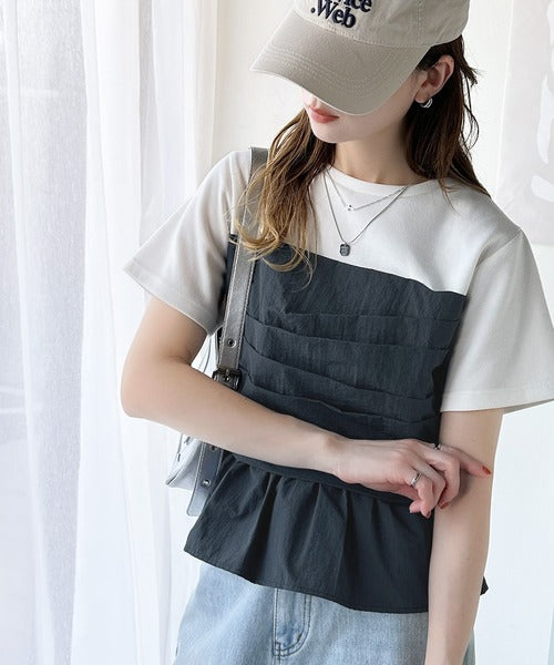 簡単おしゃれが叶う。Tシャツ×ビスチェドッキング半袖トップス ce1260345