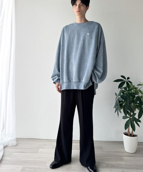 【Classical Origin】「やっぱりビッグシルエット！」スウェードポンチ素材ビックシルエットトレーナー（長袖）/Suede material big silhouette sweatshirt co1010030