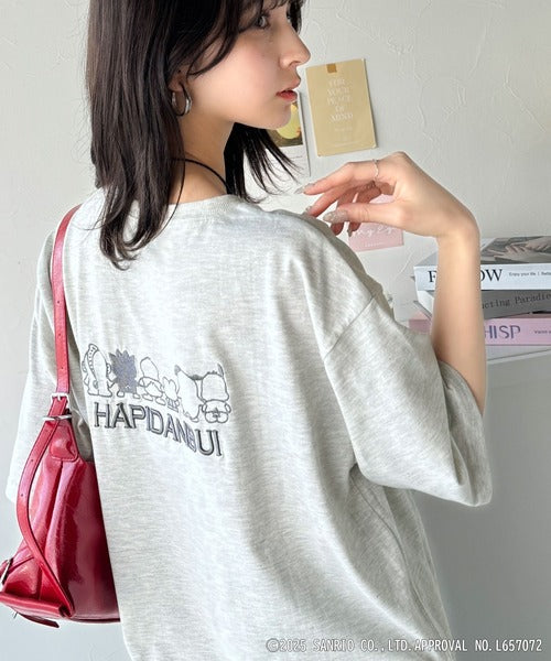【Sanrio characters/サンリオキャラクターズ】人気キャラ大集合！はぴだんぶいバック刺繍ビッグTシャツ(半袖) ce1350004