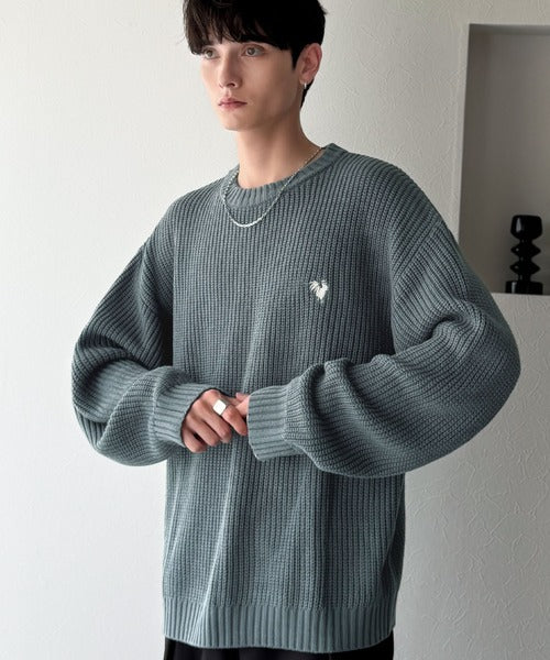 【Classical Origin】「究極スタンダード」畔編みオーバーサイズクルーネックセーター ／Oversized Ribbed Knit Crew Neck Sweater co0780012