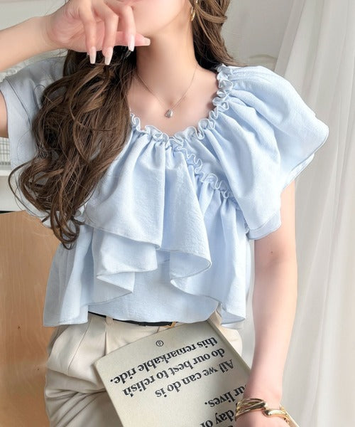 【mily bilet】ひらり、涼しげ。品ある甘さふわっと香る♪前後2wayノースリーブカシュクールブラウス mi1019151