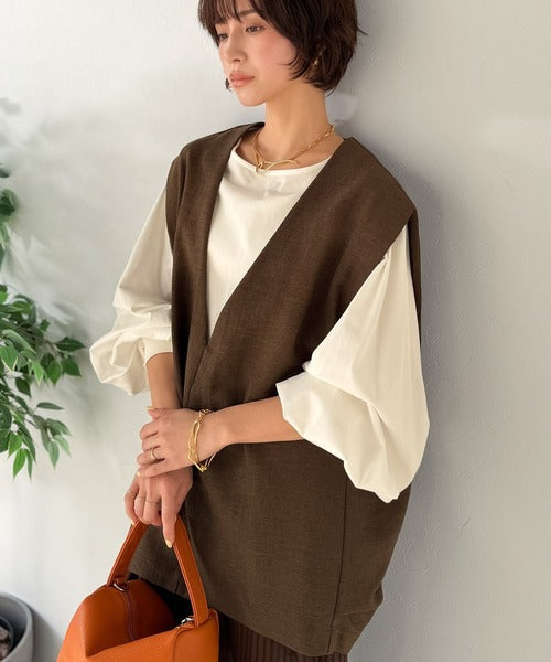 【Classical Evon】シンプルな品をまとう。リネンタッチベスト（Vネック） ev1070206
