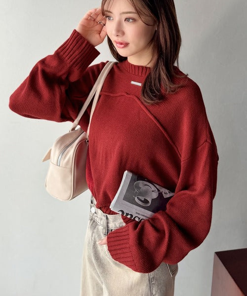 【mily bilet】ゆるっとシルエットが魅せる、大人の余裕。前後２WAYフロント切り替えニットプルオーバー（長袖） mi1329046