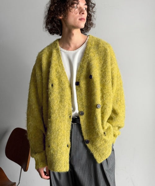 【Classical Origin】「アートな1着。」ミックスシャギー素材ダブルテーラードニットカーディガン／Mixed Shaggy Double-Tailored Knit Cardigan co0780011