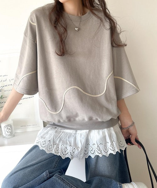 立体感のある刺繍がトレンドムード。paeanバック ウェーブコード刺繍 BIG刺繍 オーバーサイズ スウェット トップス ce1260418