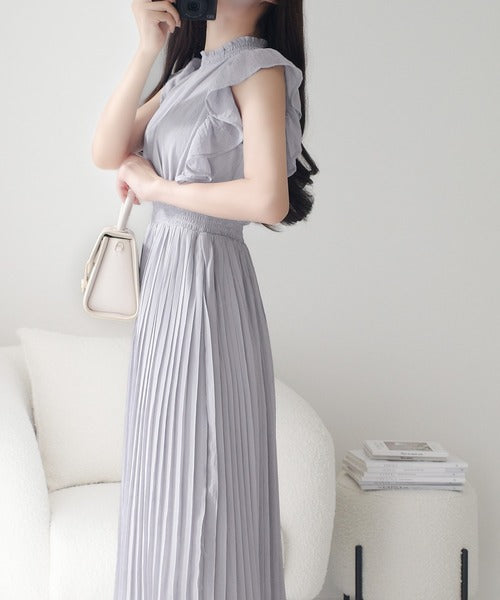 【mily bilet】ふんわり揺れる可愛さ。プリーツ加工シアーフリルワンピース mi1139064